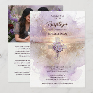 Lovely Lilac Christian Wildflowers Cross-Shape Einladung