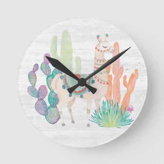 Lovely Llamas II Runde Wanduhr (Vorderseite)