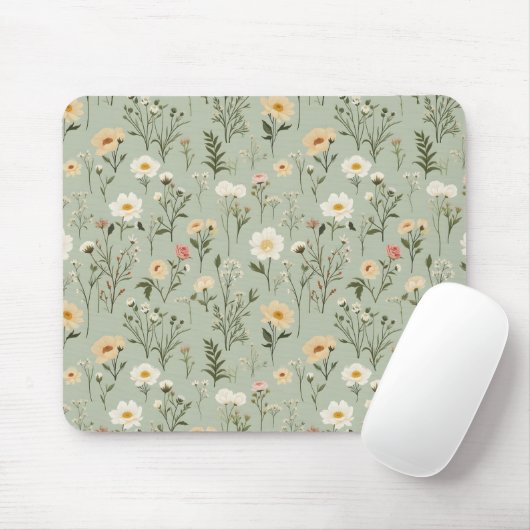Lovely Meadow Flowers on Green Mousepad (Mit Mouse)
