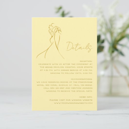 Lovely Modern Butter Yellow Wedding Details Begleitkarte (Stehend Vorderseite)