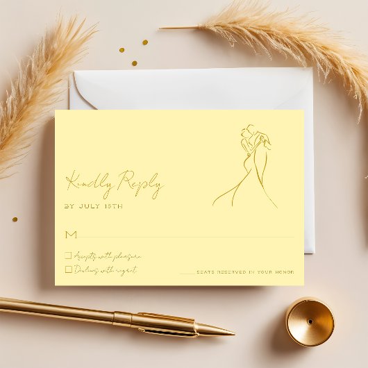 Lovely Modern Script Butter Yellow Wedding RSVP Karte