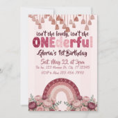 lovely, ONEderful, dusty rose rainbow 1st Birthday Einladung (Vorderseite)