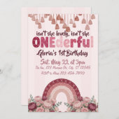 lovely, ONEderful, dusty rose rainbow 1st Birthday Einladung (Vorne/Hinten)