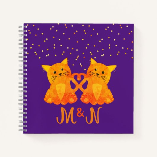 Lovely Orange Kittens Playful Initials Monogram Notizblock (Vorderseite)