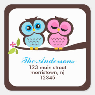 Lovely Owls Address Labels Quadratischer Aufkleber