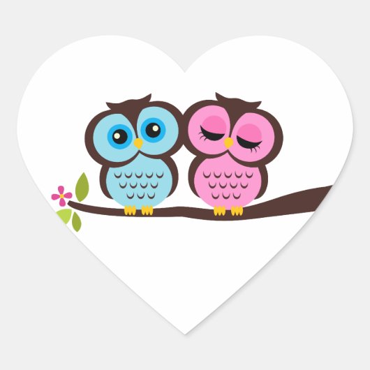 Lovely Owls Herz-Aufkleber (Vorderseite)