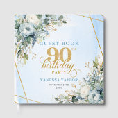 Lovely Pale Blue Gold 90th Birthday Sign In Book Gästebuch (Vorderseite)