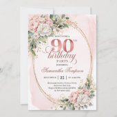 Lovely Pale Pink Gold Eucalyptus 90th Birthday  Einladung (Vorderseite)