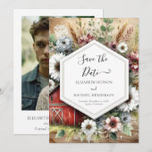 Lovely Pampas Grass Barnyard Wedding Save The Date (Vorne/Hinten)