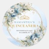 Lovely Pastel Blue Gold Eucalyptus Quinceañera  Runder Aufkleber (Vorderseite)