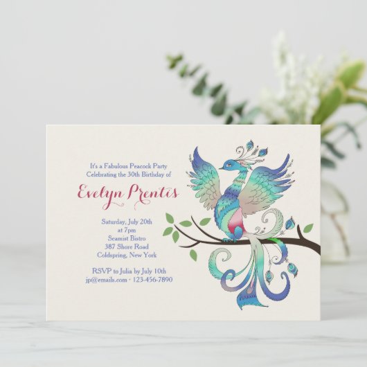 Lovely Peacock Einladung (Stehend Vorderseite)