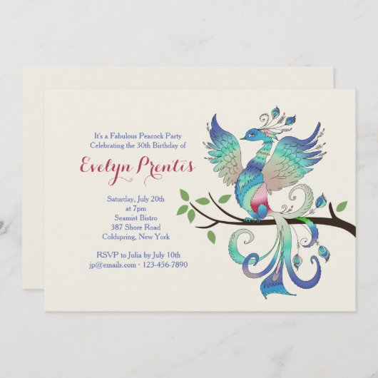 Lovely Peacock Einladung (Vorne/Hinten)