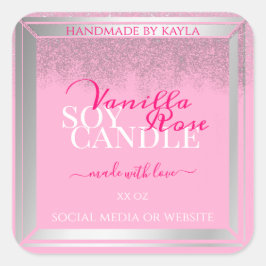 Lovely Pink and Silver Product Packaging Labels Quadratischer Aufkleber