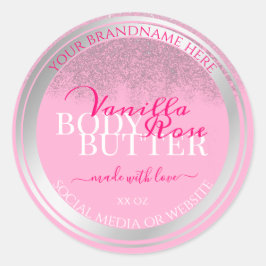 Lovely Pink and Silver Product Packaging Labels Runder Aufkleber
