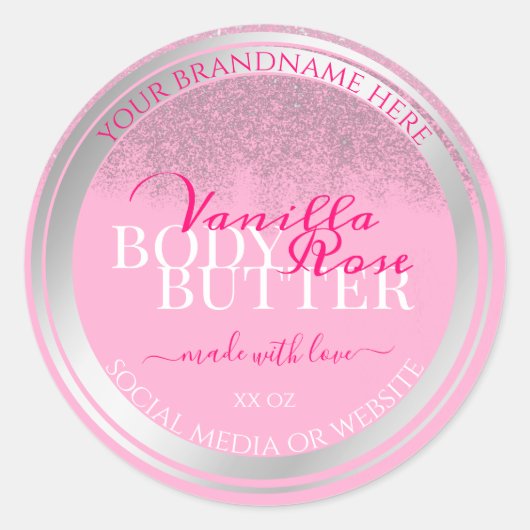 Lovely Pink and Silver Product Packaging Labels Runder Aufkleber (Vorderseite)