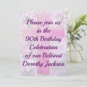 LOVELY PINK CROSS 90. GEBURTSTAG EINLADUNG (Stehend Vorderseite)