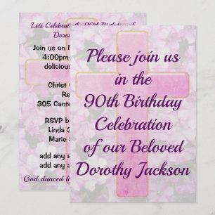 LOVELY PINK CROSS 90. GEBURTSTAG EINLADUNG