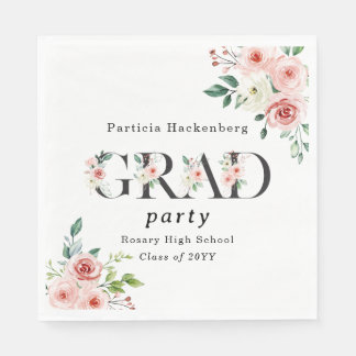 Lovely Pink Floral GRAD Custom Party Paper Napkin Serviette