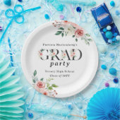 Lovely Pink Floral GRAD Custom Party Paper Plates Pappteller (Party)