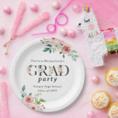 Lovely Pink Floral GRAD Custom Party Paper Plates Pappteller (Party)
