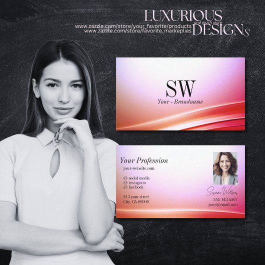 Lovely Pink Lilac Curved Deco Monogramm und Foto Visitenkarte