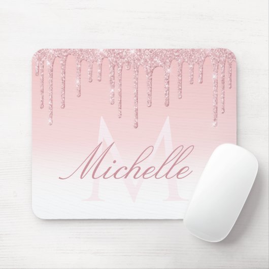 lovely pink monogram glitter drip mousepad (Mit Mouse)