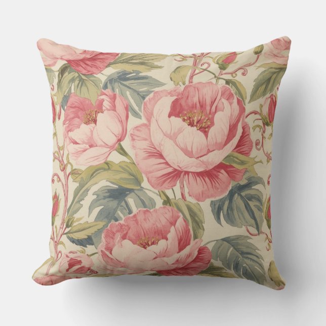 Lovely Pink Peoni Flowers Pattern, Elegant Kissen (Vorderseite)
