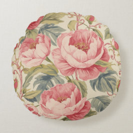 Lovely Pink Peoni Flowers Pattern, Elegant Rundes Kissen