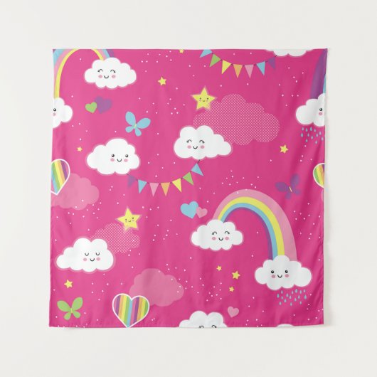 Lovely Pink Rainbow Sky repeating pattern. A seaml Wandteppich (Vorderseite)