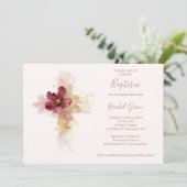 Lovely Pink Shades Floral Cross-Shape Baptism Einladung (Stehend Vorderseite)