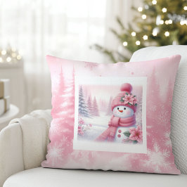 Lovely Pink Snowman Christmas Scene Kids Room Kissen