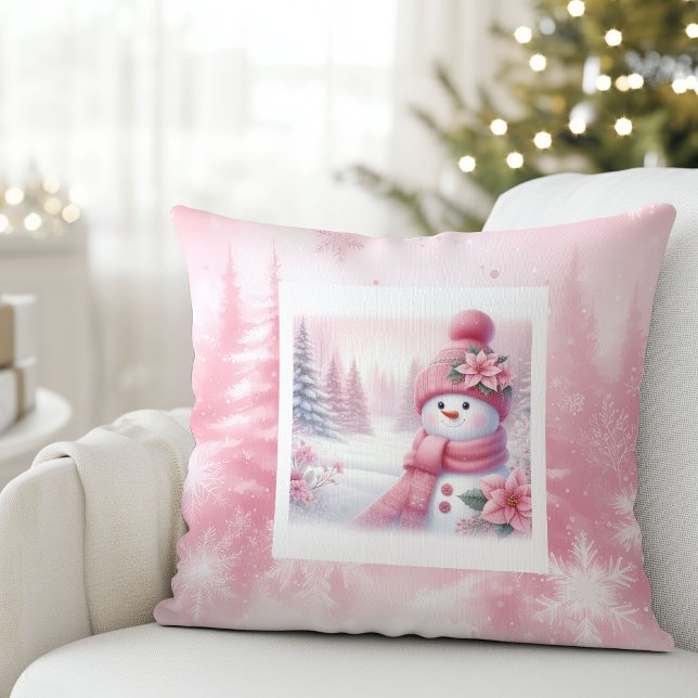 Lovely Pink Snowman Christmas Scene Kids Room  Kissen (Lovely Pink Snowman Christmas Scene Kids Room Pillow

)