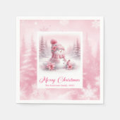 Lovely Pink Snowman Winter Forest Christmas Napkin Serviette (Vorderseite)