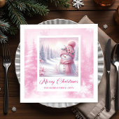 Lovely Pink Snowman Winter Scene Christmas Napkins Serviette