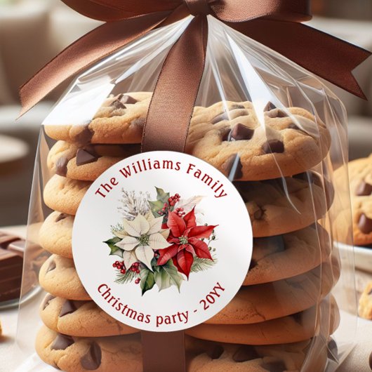 Lovely Poinsettia Floral Family Christmas Party Runder Aufkleber