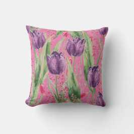Lovely, Purple,Shocking Pink Tulip Flowers Pattern Kissen