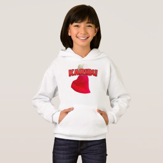 Lovely Red and White Karibu Text Hoodie (Vorne ganz)