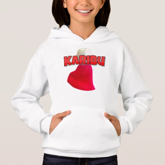 Lovely Red and White Karibu Text Hoodie (Vorderseite)