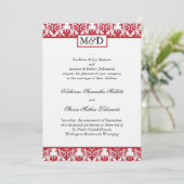 Lovely Red Damask Wedding Einladung (Stehend Vorderseite)