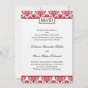Lovely Red Damask Wedding Einladung
