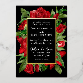 Lovely Red Floral Bouquet Real Folieneinladung