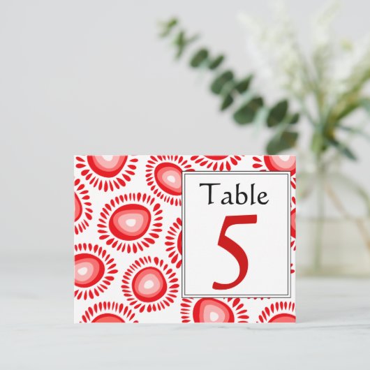 Lovely red funky Blume Tischnummer Postcard (Stehend Vorderseite)