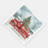 Lovely red truck Christmas scene rustic napkin set Serviette (Ecke)