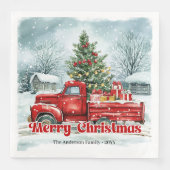 Lovely red truck Christmas scene rustic napkin set Serviette (Vorderseite)