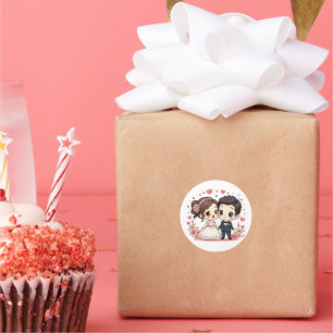 Lovely Retro Wedding Couple - Kawaii Style Runder Aufkleber