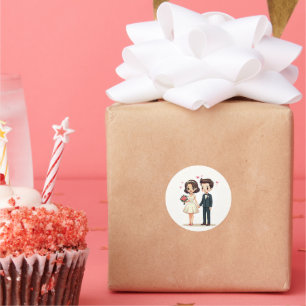 Lovely Retro Wedding Couple - Kawaii Style Runder Aufkleber