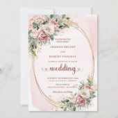 Lovely Rose Gold Blush Floral Greenery Wedding  Einladung (Vorderseite)