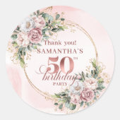 Lovely Rose Gold Blush Flowers 50th Birthday Favor Runder Aufkleber (Vorderseite)