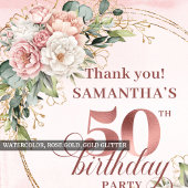 Lovely Rose Gold Blush Flowers 50th Birthday Favor Runder Aufkleber