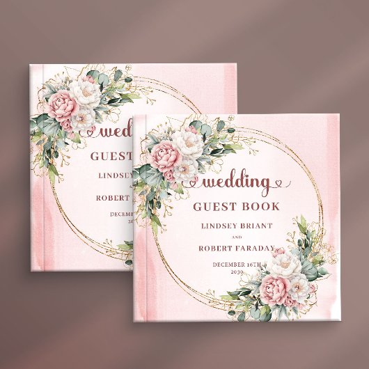 Lovely Rose Gold Floral Greenery Wedding Guest   Gästebuch